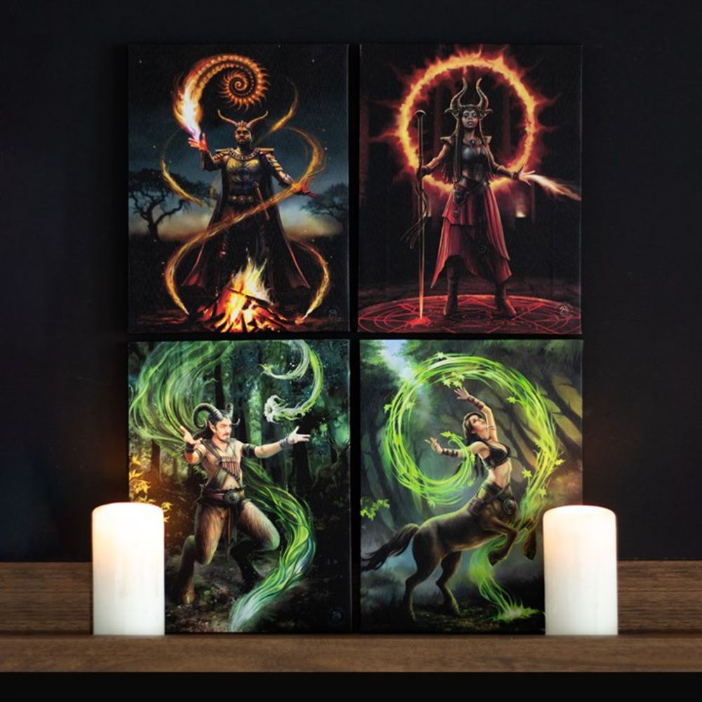 19x25cm Fire Element Wizard Canvas Plaque by Anne Stokes