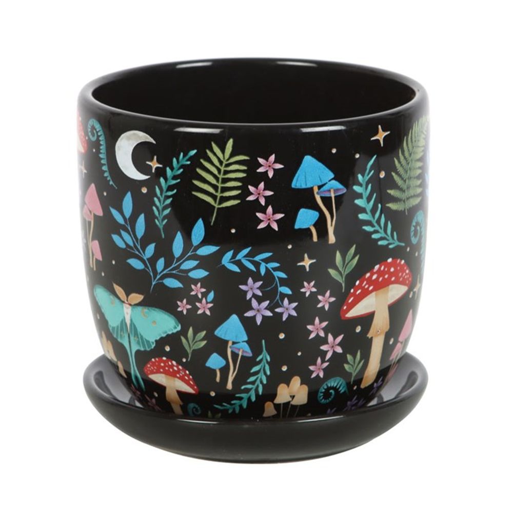 Dark Forest Print Ceramic Plant Pot (with Saucer)