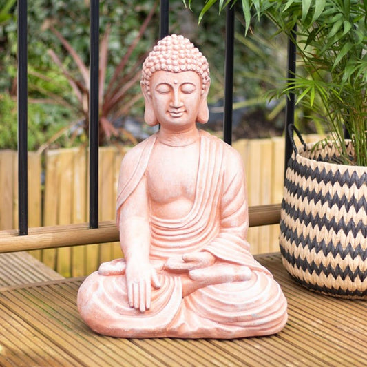 Terracotta Effect 52cm Sitting Garden Buddha - UK Only