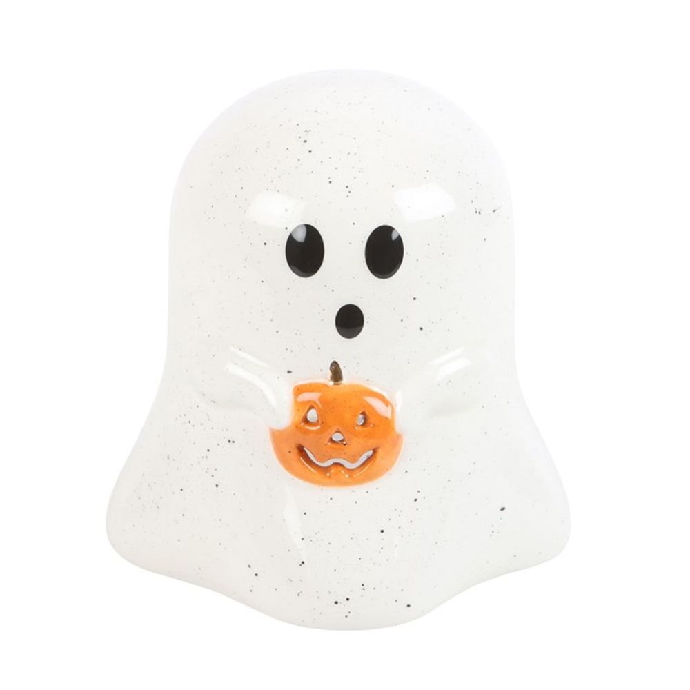 Ghost Shaped Tealight Candle Holder with Pumpkin - Perfect for Halloween