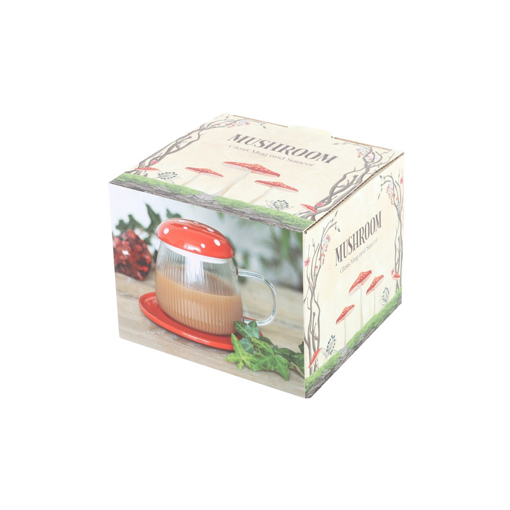 Glass Mushroom Mug and Saucer - Red