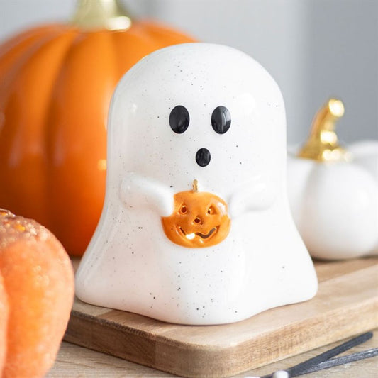 Ghost Shaped Tealight Candle Holder with Pumpkin - Perfect for Halloween