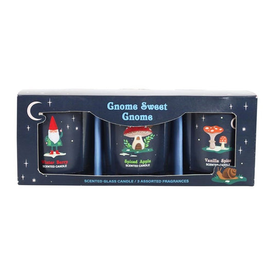 Gnome Sweet Gnome Glass Candle Trio Set