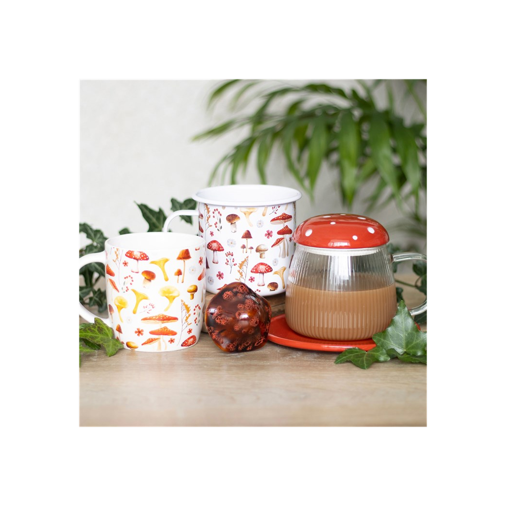 Glass Mushroom Mug and Saucer - Red