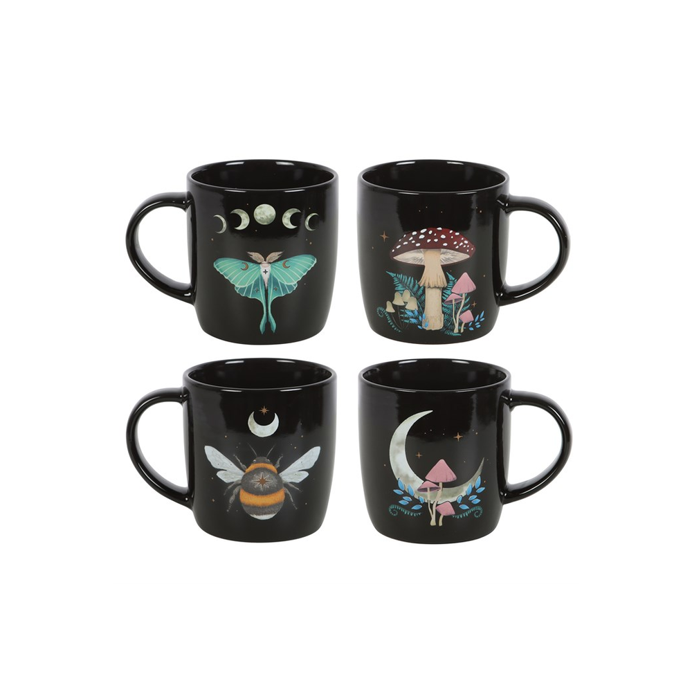Set of 4 Dark Forest Ceramic Mugs