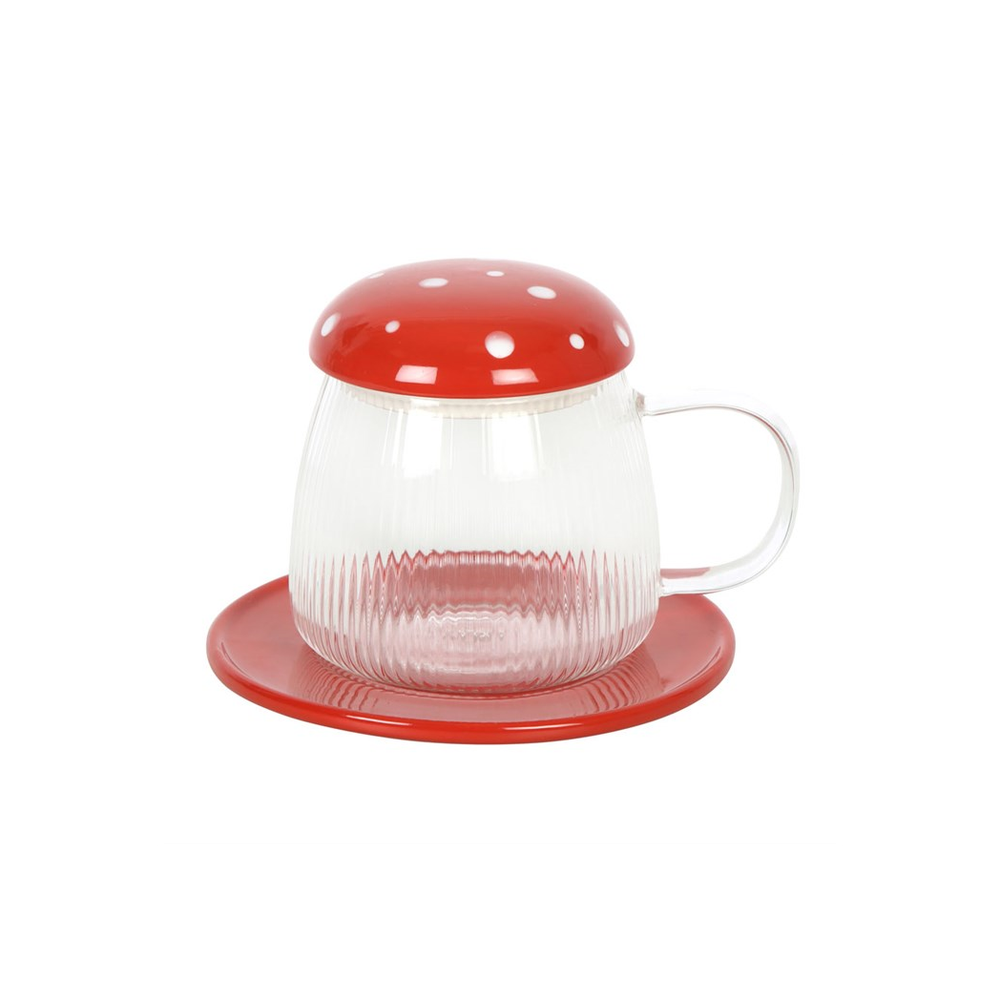 Glass Mushroom Mug and Saucer - Red