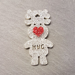 Glitter Acrylic 5cm Reindeer (Christmas) Pocket Hug