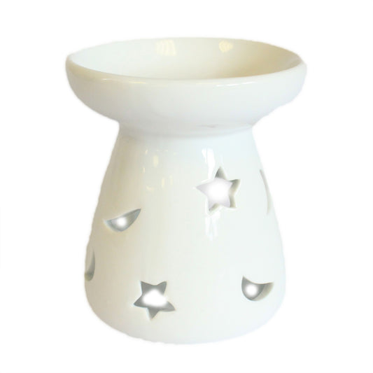 Classic Small White Oil Burner - Moon & Star Design