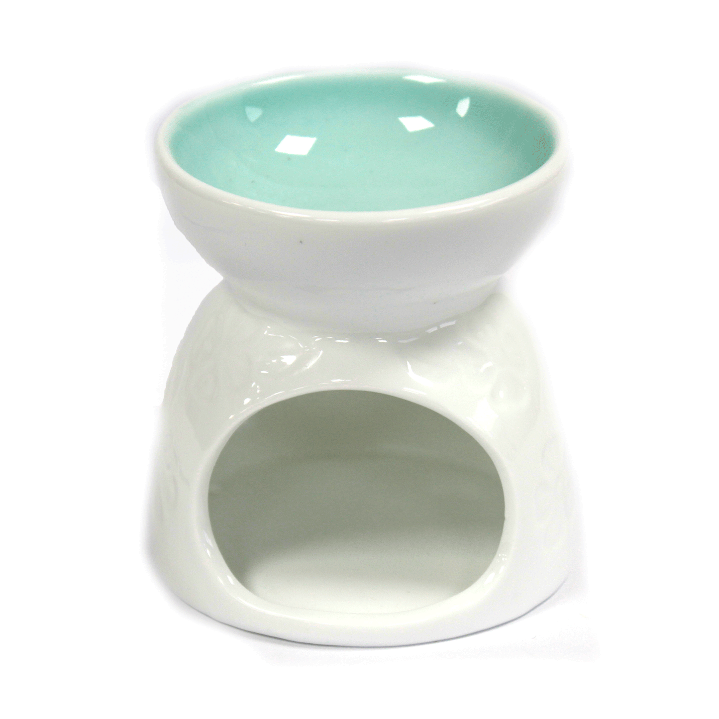 Classic Small White Oil Burner - Floral Design with Teal Interior