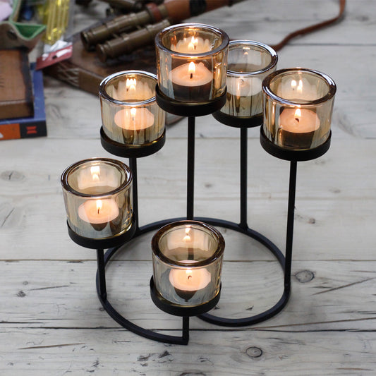 Centrepiece Iron Votive Candle Holder - 6 Cup Circular Tree