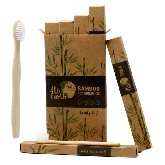 Family Bamboo Toothbrush Set of 4 (2 Adult and 2 Child) - Medium Soft