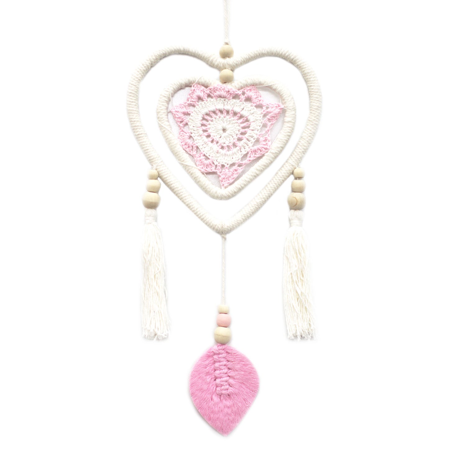 Hand Made Natural Dream Catcher - Pink Heart in Heart (Medium)