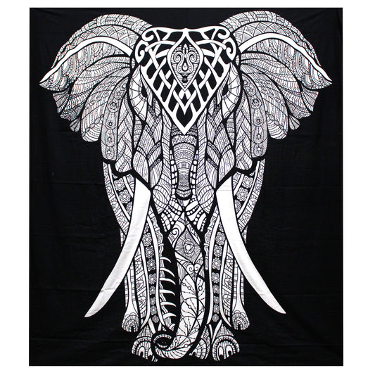 Cotton B&W Bedspread and/or Wall Hanging - Elephant (Double)