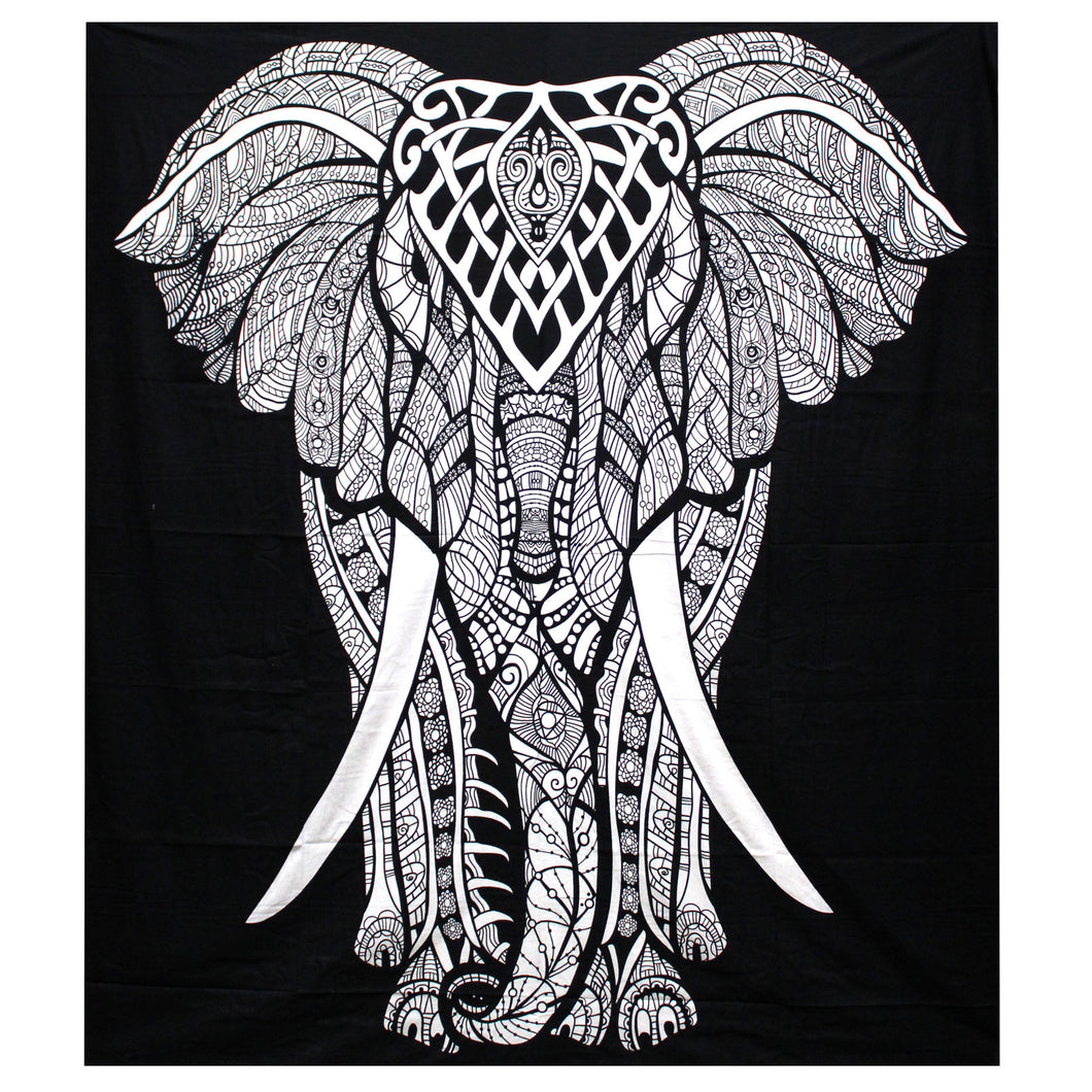 Cotton B&W Bedspread and/or Wall Hanging - Elephant (Double)