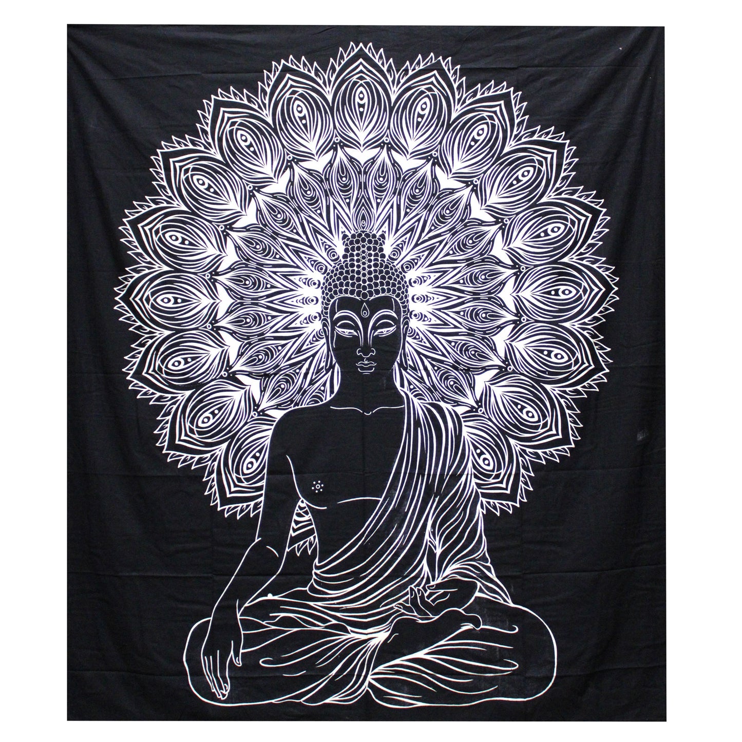 Cotton B&W Bedspread and/or Wall Hanging - Buddha (Double)