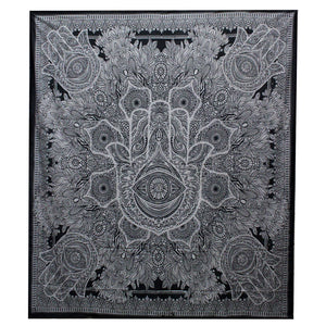 Cotton B&W Bedspread and/or Wall Hanging - Hamsa (Double)
