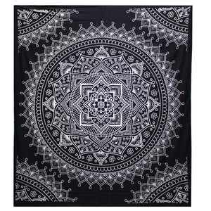 Cotton B&W Bedspread and/or Wall Hanging - Lotus (Double)