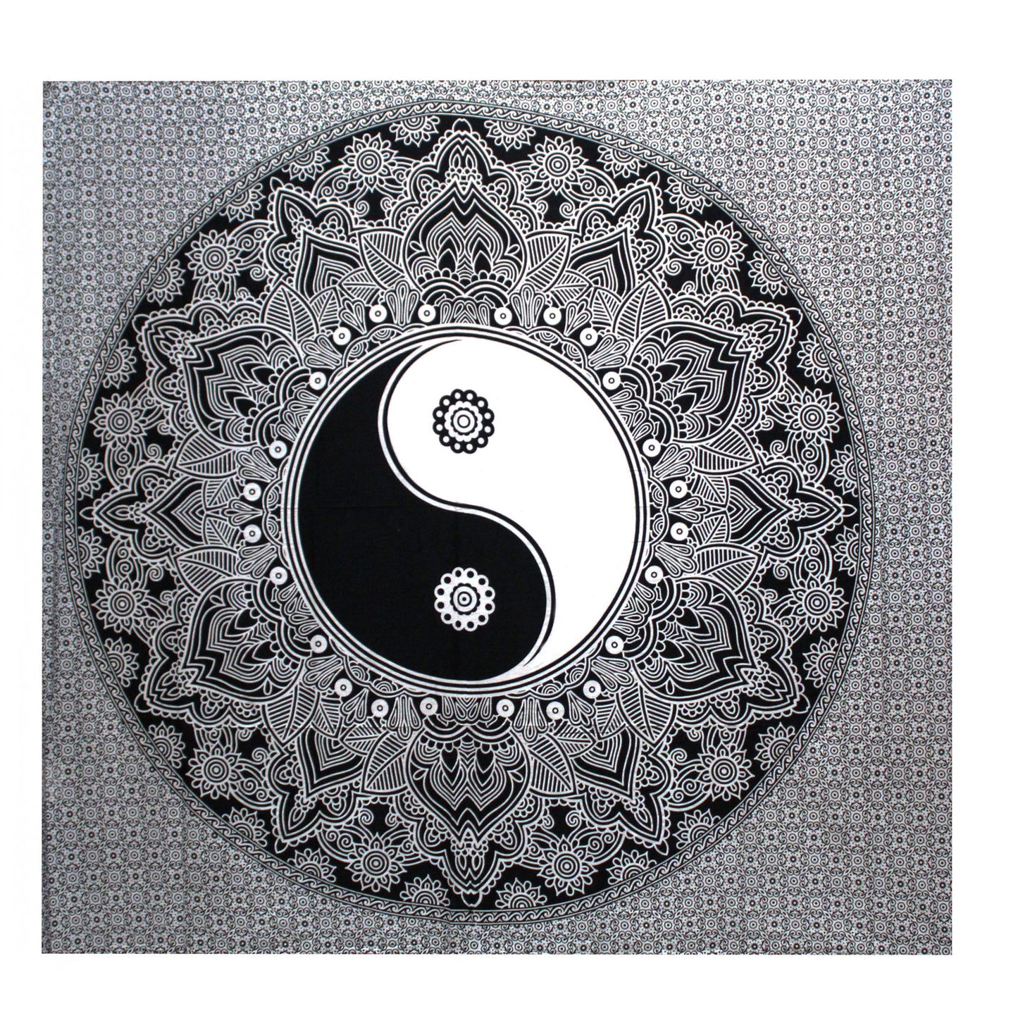 Cotton B&W Bedspread and/or Wall Hanging - Ying Yang (Double)