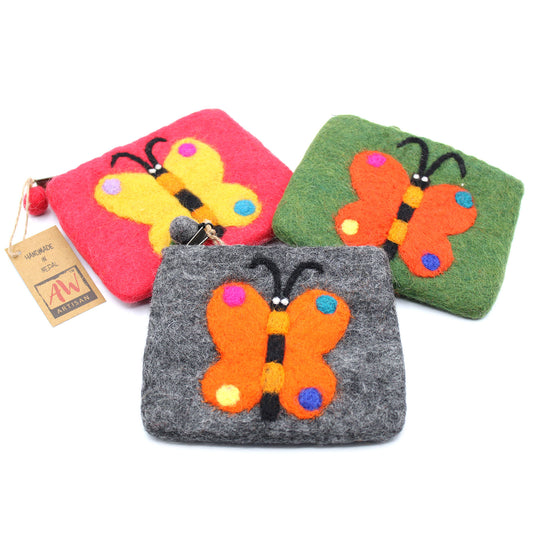 Handmade Natural Felt Zipper Pouch/Purse - Butterfly