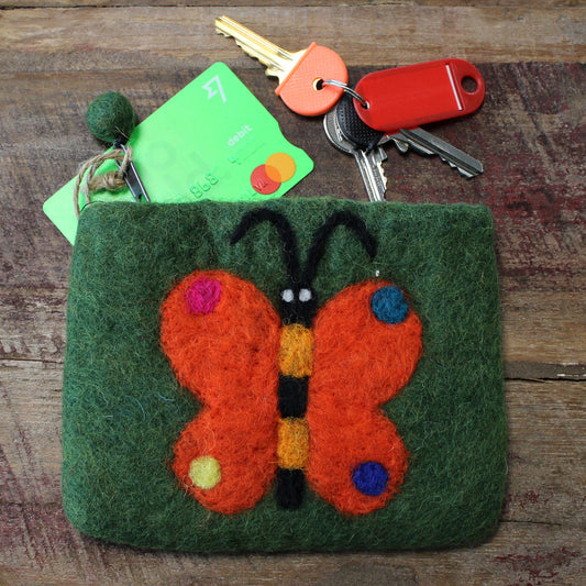 Handmade Natural Felt Zipper Pouch/Purse - Butterfly