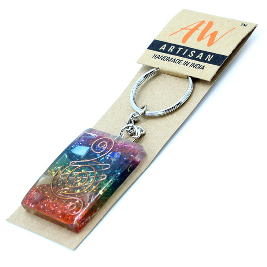 Orgonite Power Keyring - Home Protect Copper and Chakra (Rainbow Effect)