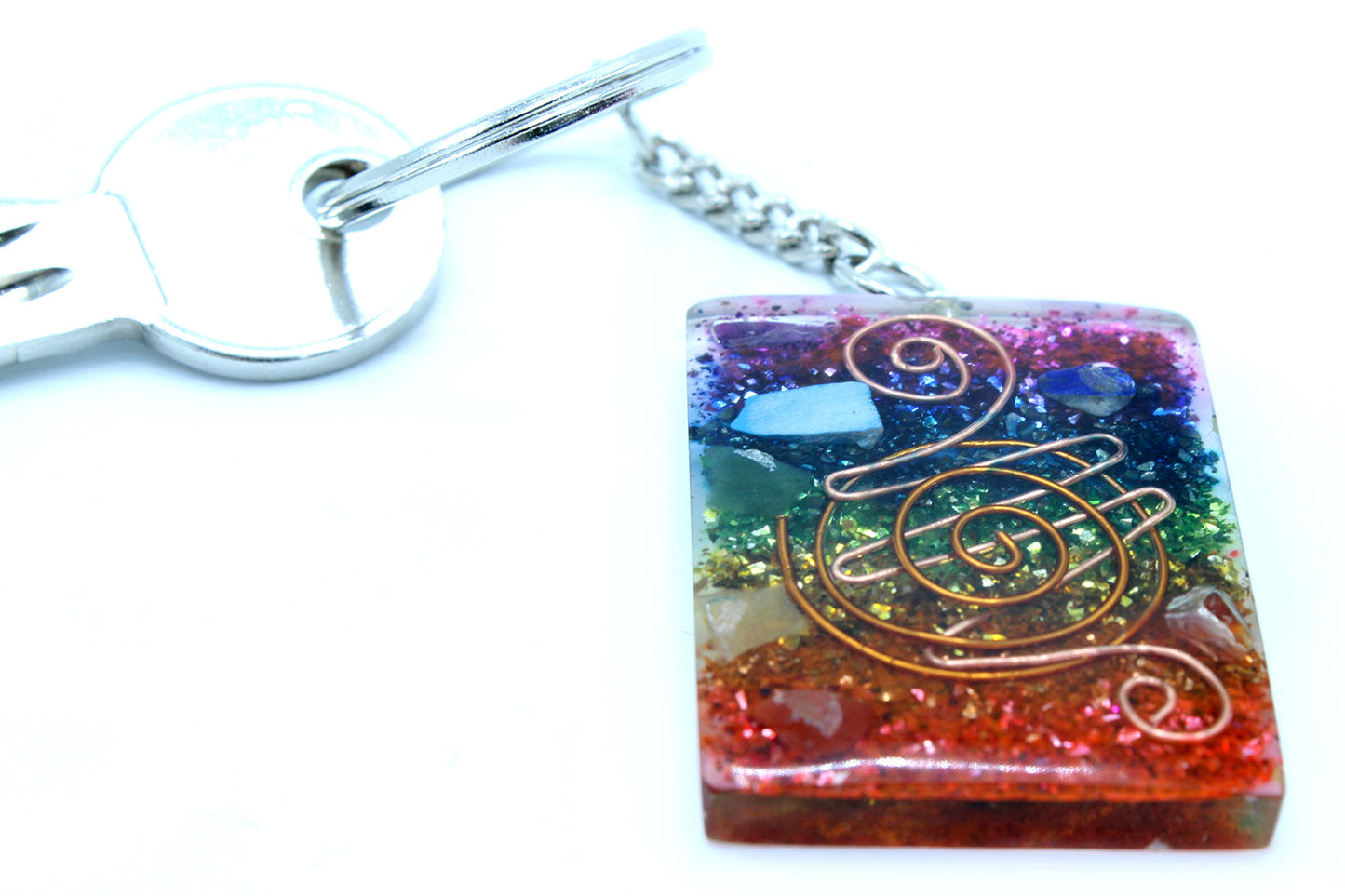 Orgonite Power Keyring - Home Protect Copper and Chakra (Rainbow Effect)