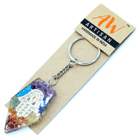 Orgonite Power Keyring - Gemstone (Rainbow) Chakra Hamsa