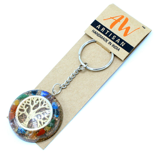 Orgonite Power Keyring - Gemstones Chakra Tree of Life (Rainbow)