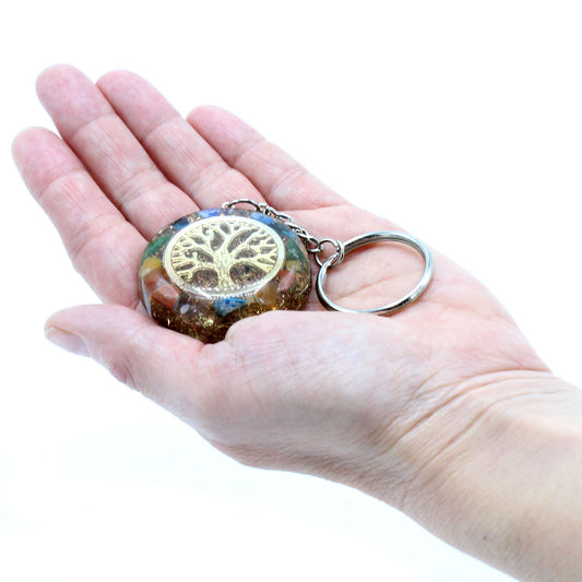 Orgonite Power Keyring - Gemstones Chakra Tree of Life (Rainbow)
