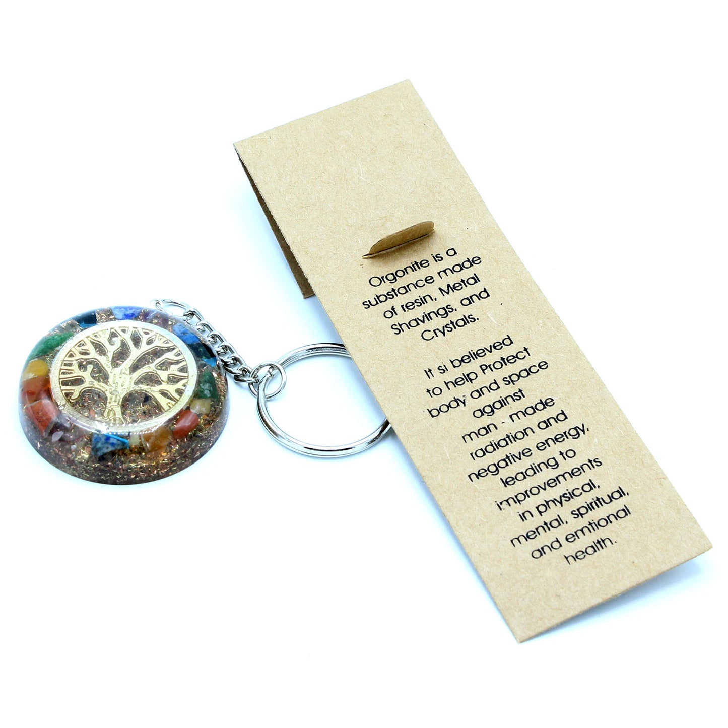 Orgonite Power Keyring - Gemstones Chakra Tree of Life (Rainbow)