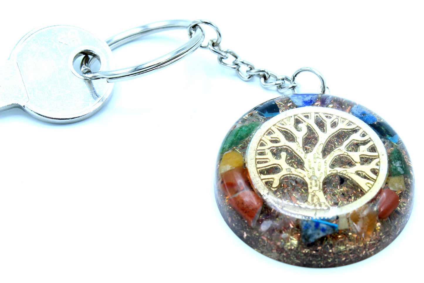 Orgonite Power Keyring - Gemstones Chakra Tree of Life (Rainbow)