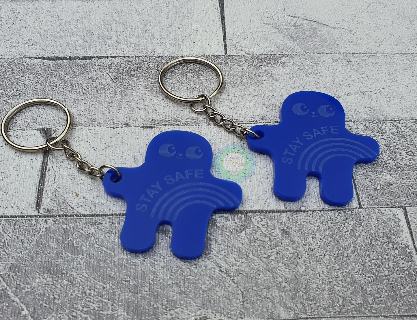 Acrylic 5cm 'Stay Safe' Blue Pocket Hug(s) - Keyring Option