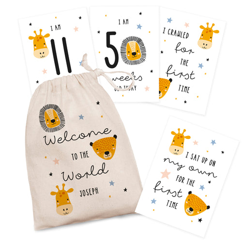 Baby Cards for Milestone Moments - Personalised Zoo Design