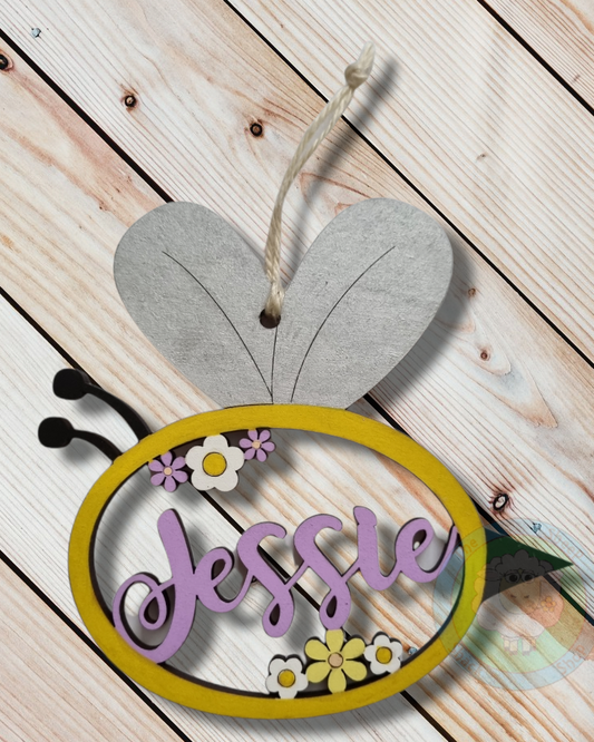 Personalised and Customisable Wooden Bumble Bee Name Decoration/Plaque