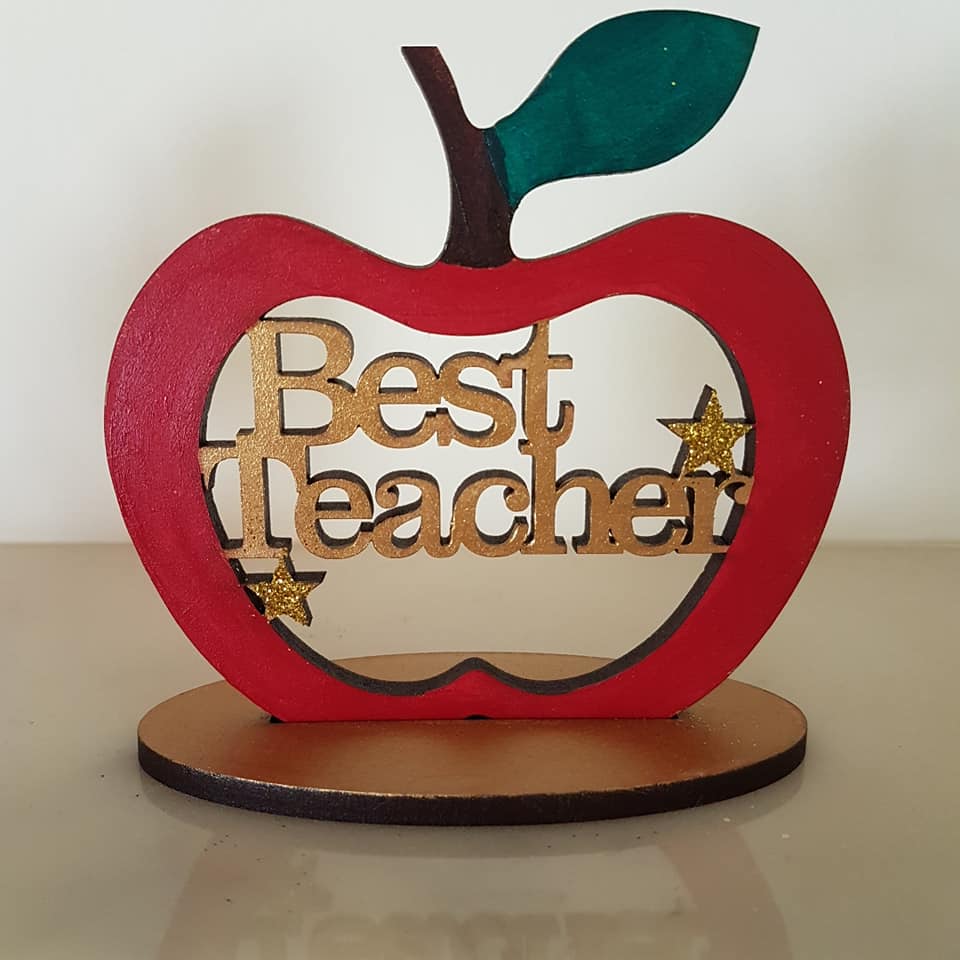 Wooden Best Teacher Apple With Stand