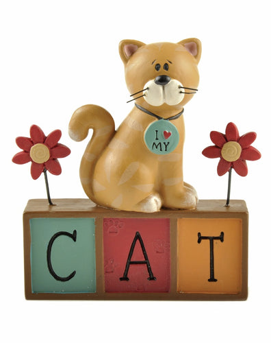 Cat with Flower Free Standing Ornament