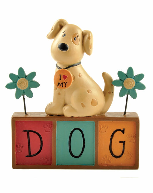 Dog with Flower Free Standing Ornament