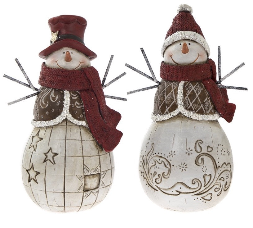 Large Rustic Red Christmas Snowman Ornament - Two Designs Available