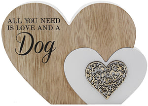 Sentiments Wooden Double Heart Block 'All You Need is... Love, Cat or Dog'