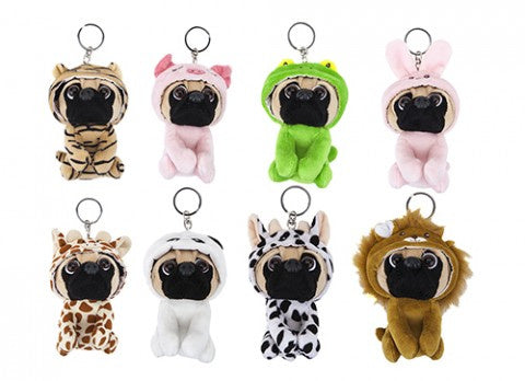 Fancy Dress Pug Soft Toy Keyrings / Backpack Buddies - Choice of Eight Available
