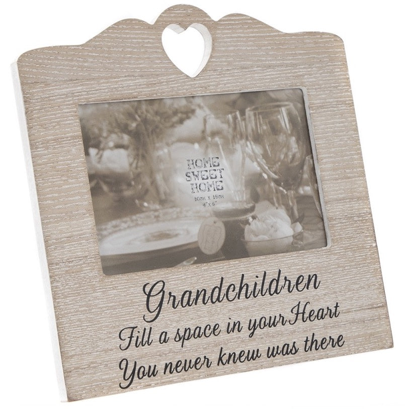 Wooden Sentiments Photo Frame with Heart Design - Grandchildren