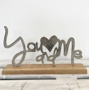 You & Me Free Standing Decoration - perfect for Valentine's Day, Weddings and Anniversaries
