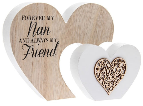 Sentiments Wooden Double Heart Block 'Forever my .... Always My Friend' ': Mum, Nan, or Daughter remaining.