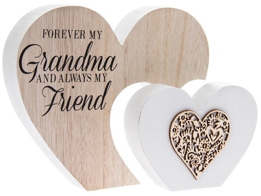 Sentiments Wooden Double Heart Block 'Forever my .... Always My Friend' ': Mum, Nan, or Daughter remaining.