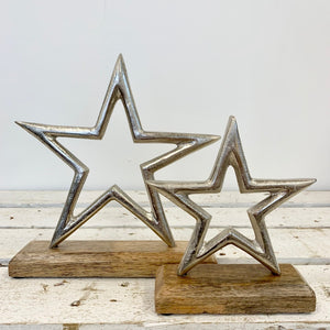 Aluminium Star Decoration/Ornament on Wooden Stand