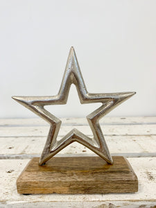 Aluminium Star Decoration/Ornament on Wooden Stand