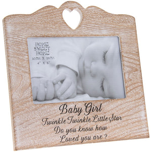 Wooden Sentiments Photo Frame with Heart Design - 'Baby Boy' or 'Baby Girl' available