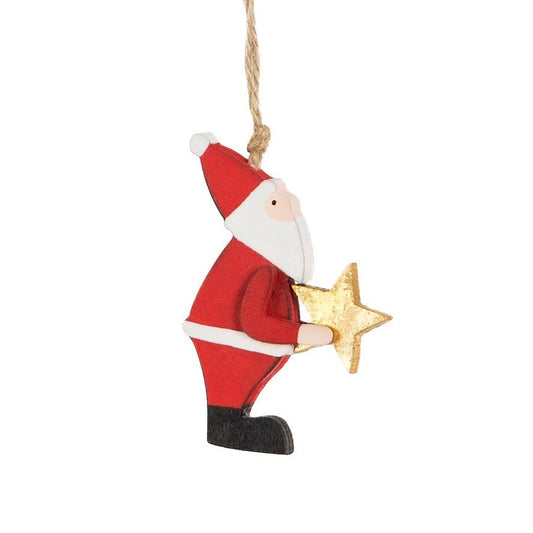 Santa with Star Wooden Hanging Christmas Decoration