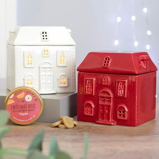 Red Ceramic House Oil/Wax Melt Burner - ideal for Christmas