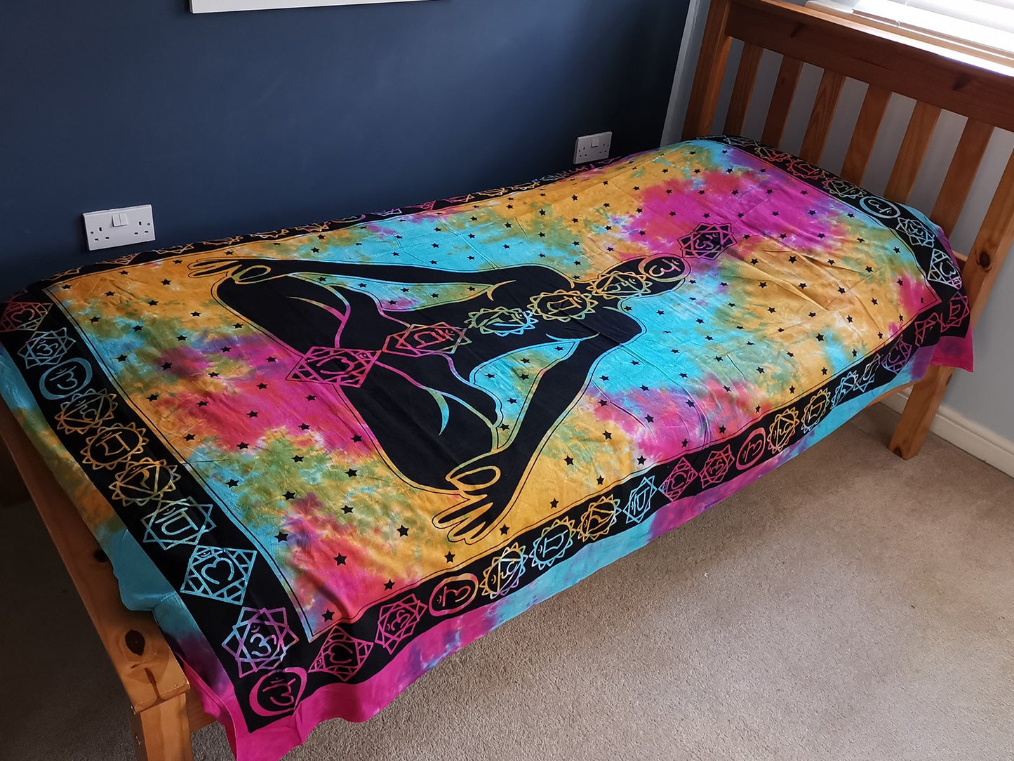 Cotton Bedspread and/or Wall Hanging - Chakra Buddha (Available in Single or Double)